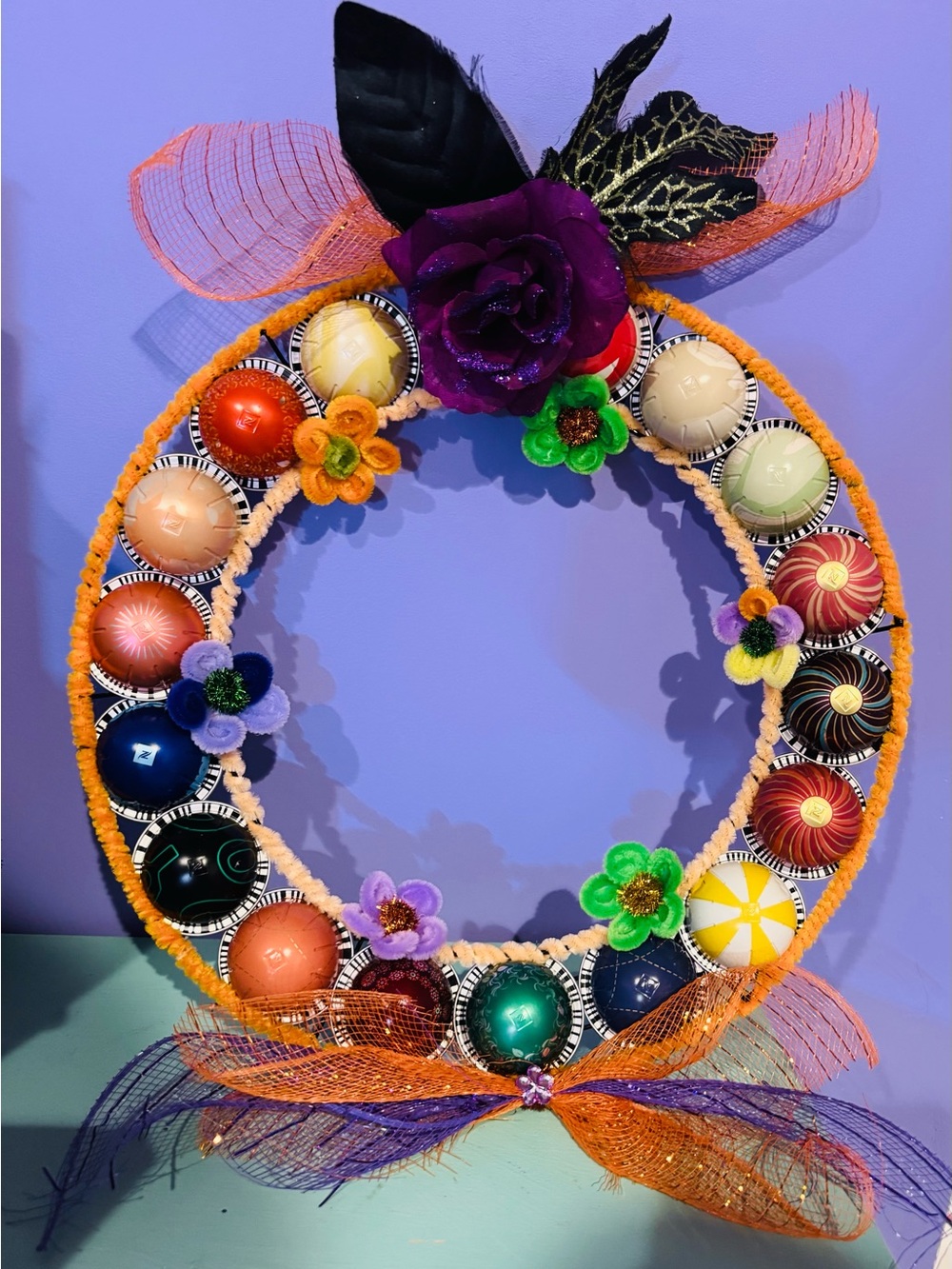 Nespresso VERTUO Festival Decorative Coffee Pod Wreath with Floral Accent